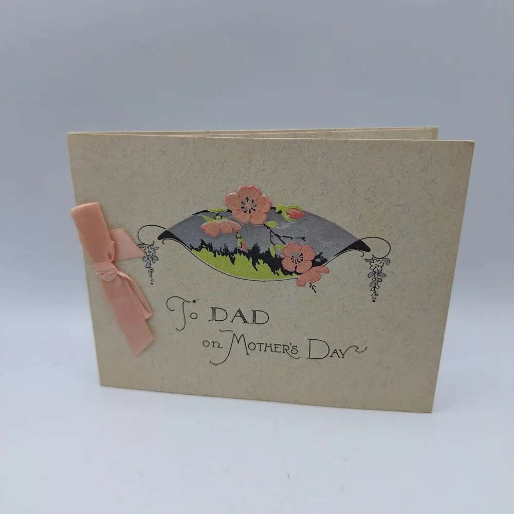 Vintage To Dad on Mothers Day Greeting Card with Ribbon Flower Design‎